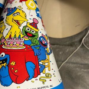 Vintage 1990 Muppets party hats set of 6, cardboard strings Big Bird Oscar Bert